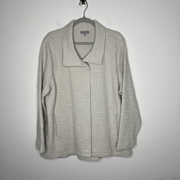 Habitat Jacket Womens XL Cream Textured Pucker  Collared Snap Buttons Pockets - Picture 4 of 13